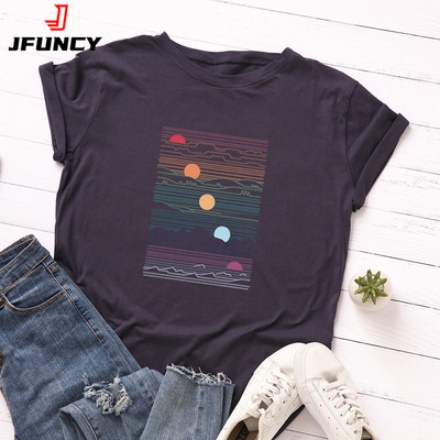 JFUNCY Sunrise Print női póló felsők 2023 100% pamut nyári laza póló Női ingek Divat Alkalmi Kawaii Mujer póló