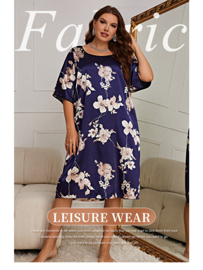 Pijamale rochie pulover cu imprimeu de lungime medie de dama, haine noi de vara pentru casa, matase de gheata, pijamale de marime plus feminino