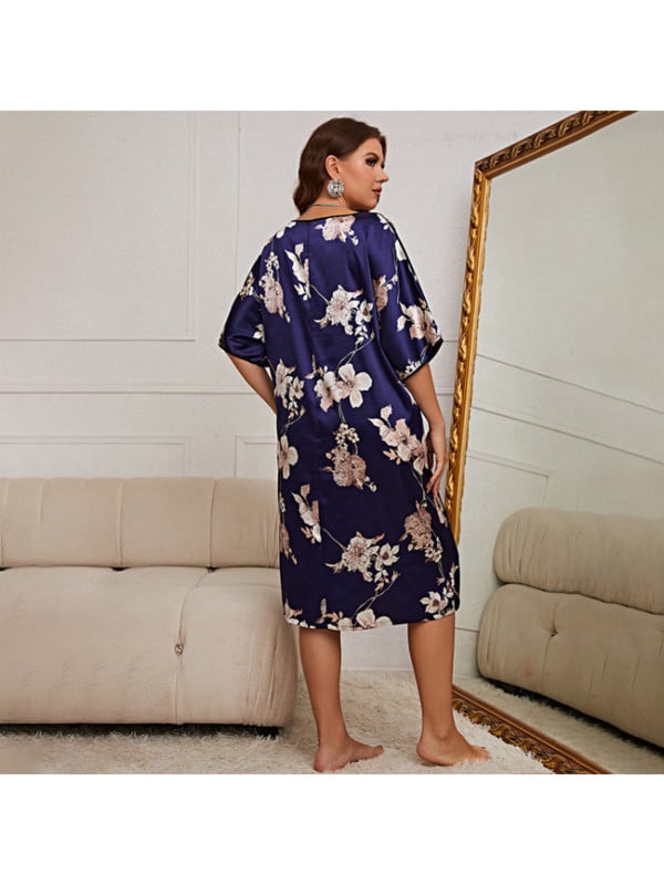 Pijamale rochie pulover cu imprimeu de lungime medie de dama, haine noi de vara pentru casa, matase de gheata, pijamale de marime plus feminino
