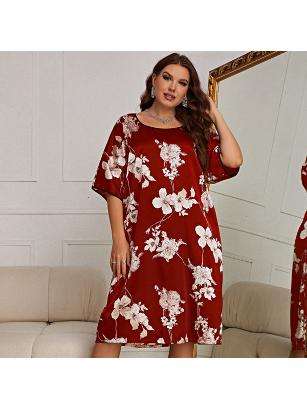 Pijamale rochie pulover cu imprimeu de lungime medie de dama, haine noi de vara pentru casa, matase de gheata, pijamale de marime plus feminino