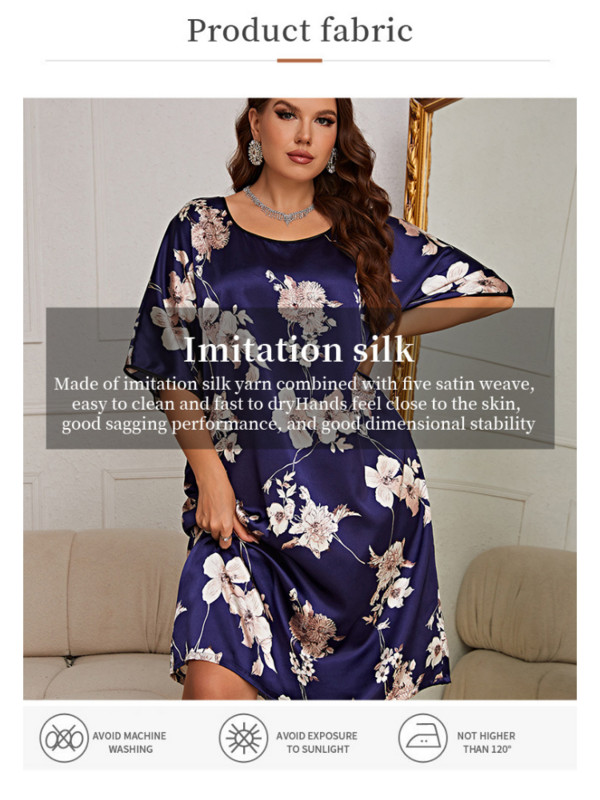 Pijamale rochie pulover cu imprimeu de lungime medie de dama, haine noi de vara pentru casa, matase de gheata, pijamale de marime plus feminino