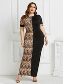 2022. aasta Plus Size Leopard Print O-kaelusega Seksikas Bodycon Pikk Kleit Naiste Suvekleidid Naistele Moodne vabaaja kleit lühikeste varrukatega