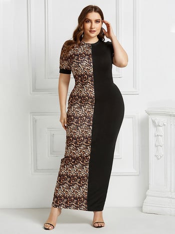 2022 Plus Size Leopard Print O-Neck Sexy Bodycon Μακρύ Φόρεμα Γυναικεία Καλοκαιρινά Φορέματα Γυναικεία μόδα casual κοντομάνικο φόρεμα