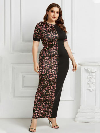 2022 Plus Size Leopard Print O-Neck Sexy Bodycon Μακρύ Φόρεμα Γυναικεία Καλοκαιρινά Φορέματα Γυναικεία μόδα casual κοντομάνικο φόρεμα