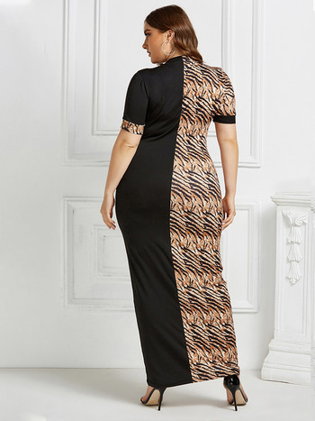 2022 Plus Size Leopard Print O-Neck Sexy Bodycon Μακρύ Φόρεμα Γυναικεία Καλοκαιρινά Φορέματα Γυναικεία μόδα casual κοντομάνικο φόρεμα