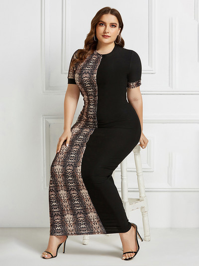 2022. aasta Plus Size Leopard Print O-kaelusega Seksikas Bodycon Pikk Kleit Naiste Suvekleidid Naistele Moodne vabaaja kleit lühikeste varrukatega