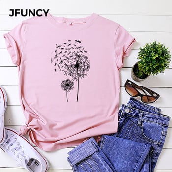 JFUNCY Καλοκαιρινό γυναικείο μπλουζάκι Dandelion Print Woman Βαμβακερό Tshirt Harajuku Γυναικεία πουκάμισα Casual Loose Tops Ρούχα Mujer Tees