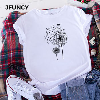 JFUNCY Καλοκαιρινό γυναικείο μπλουζάκι Dandelion Print Woman Βαμβακερό Tshirt Harajuku Γυναικεία πουκάμισα Casual Loose Tops Ρούχα Mujer Tees