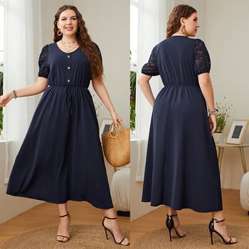 XL-4XL Plus Size Γυναικείο Φόρεμα Δαντέλα με κοντό μανίκι Καλοκαιρινό φόρεμα Κομψό χαλαρό casual κουμπιά Μασίφ φόρεμα μίντι μεγάλου μεγέθους ρούχα