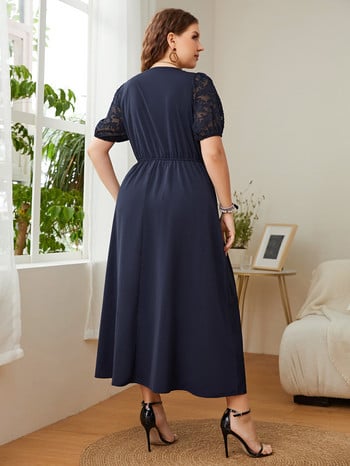 XL-4XL Plus Size Γυναικείο Φόρεμα Δαντέλα με κοντό μανίκι Καλοκαιρινό φόρεμα Κομψό χαλαρό casual κουμπιά Μασίφ φόρεμα μίντι μεγάλου μεγέθους ρούχα