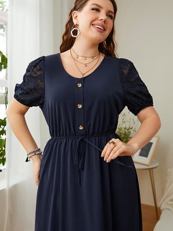 XL-4XL Plus Size Γυναικείο Φόρεμα Δαντέλα με κοντό μανίκι Καλοκαιρινό φόρεμα Κομψό χαλαρό casual κουμπιά Μασίφ φόρεμα μίντι μεγάλου μεγέθους ρούχα