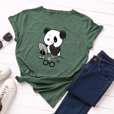JFUNCY Καλοκαιρινό γυναικείο μπλουζάκι Panda Put on Makeup Fashion Γυναικείο T-shirt 100% βαμβακερό κοντομάνικο μπλουζάκι με λαιμόκοψη Νέα casual τοπ