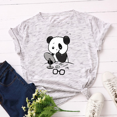 JFUNCY Καλοκαιρινό γυναικείο μπλουζάκι Panda Put on Makeup Fashion Γυναικείο T-shirt 100% βαμβακερό κοντομάνικο μπλουζάκι με λαιμόκοψη Νέα casual τοπ