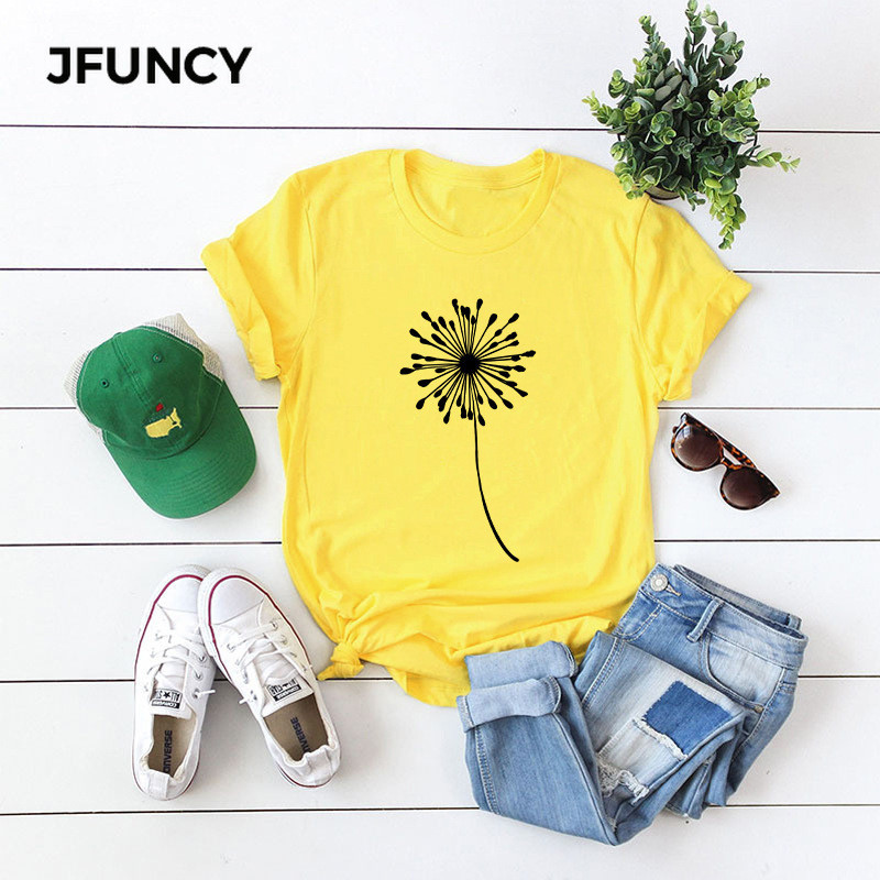 JFUNCY S-5XL ar augiem apdrukātu sieviešu kokvilnas T krekls 2021. gada jauns O kakla izgriezums, vasaras T-krekls, topi sieviešu ikdienas krekls