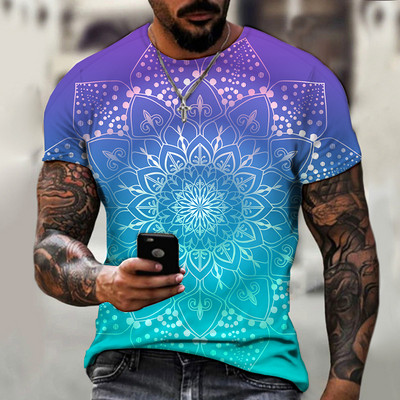2022 Men`s Summer Mandala Color Pattern Sportswear, Casual Street Clothing Short -sleeved T -shirt.