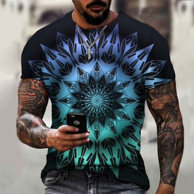 2022. gada vīriešu vasaras mandalas krāsains sporta apģērbs, ikdienas ielas apģērbs T krekls ar īsām piedurknēm.