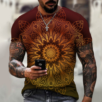 2022. gada vīriešu vasaras mandalas krāsains sporta apģērbs, ikdienas ielas apģērbs T krekls ar īsām piedurknēm.