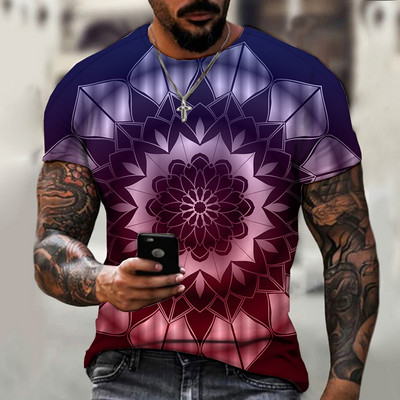 2022. gada vīriešu vasaras mandalas krāsains sporta apģērbs, ikdienas ielas apģērbs T krekls ar īsām piedurknēm.