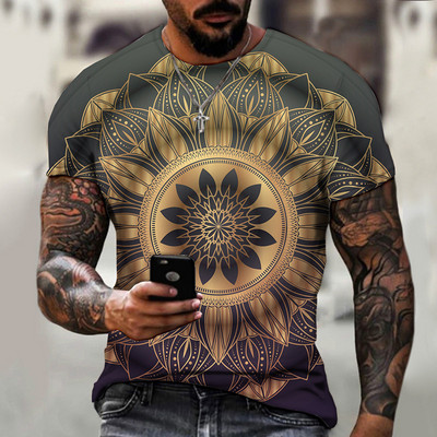 2022. gada vīriešu vasaras mandalas krāsains sporta apģērbs, ikdienas ielas apģērbs T krekls ar īsām piedurknēm.