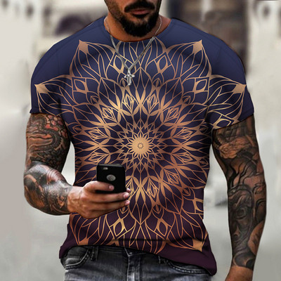 2022. gada vīriešu vasaras mandalas krāsains sporta apģērbs, ikdienas ielas apģērbs T krekls ar īsām piedurknēm.