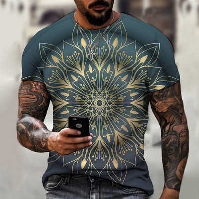 2022. gada vīriešu vasaras mandalas krāsains sporta apģērbs, ikdienas ielas apģērbs T krekls ar īsām piedurknēm.