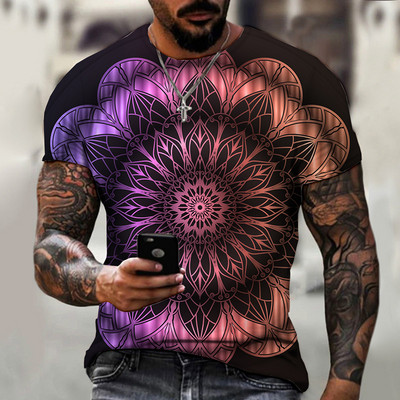 2022. gada vīriešu vasaras mandalas krāsains sporta apģērbs, ikdienas ielas apģērbs T krekls ar īsām piedurknēm.