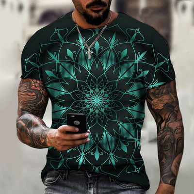 2022. gada vīriešu vasaras mandalas krāsains sporta apģērbs, ikdienas ielas apģērbs T krekls ar īsām piedurknēm.