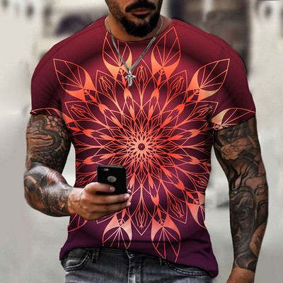 2022. gada vīriešu vasaras mandalas krāsains sporta apģērbs, ikdienas ielas apģērbs T krekls ar īsām piedurknēm.