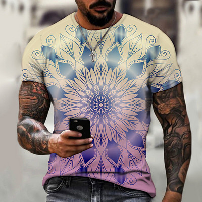 2022. gada vīriešu vasaras mandalas krāsains sporta apģērbs, ikdienas ielas apģērbs T krekls ar īsām piedurknēm.