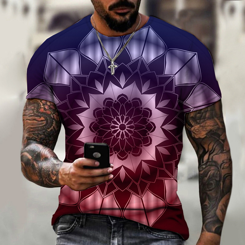 2022. gada vīriešu vasaras mandalas krāsains sporta apģērbs, ikdienas ielas apģērbs T krekls ar īsām piedurknēm.