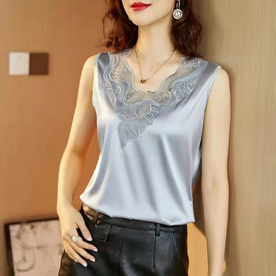 Γυναικεία τιράντες Camis γιλέκο ασορτί κοστούμι οξικό οξύ υψηλής ποιότητας σατέν με λαιμόκοψη άνοιξη καλοκαίρι νέο εξωτερικά ενδύματα γυναικεία επάνω δεξαμενή