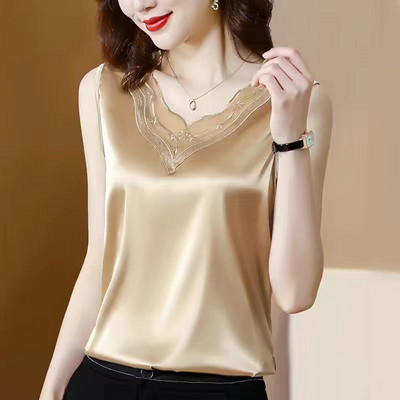 Γυναικεία τιράντες Camis γιλέκο ασορτί κοστούμι οξικό οξύ υψηλής ποιότητας σατέν με λαιμόκοψη άνοιξη καλοκαίρι νέο εξωτερικά ενδύματα γυναικεία επάνω δεξαμενή