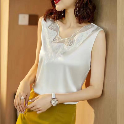 Γυναικεία τιράντες Camis γιλέκο ασορτί κοστούμι οξικό οξύ υψηλής ποιότητας σατέν με λαιμόκοψη άνοιξη καλοκαίρι νέο εξωτερικά ενδύματα γυναικεία επάνω δεξαμενή