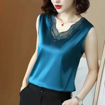 Γυναικεία τιράντες Camis γιλέκο ασορτί κοστούμι οξικό οξύ υψηλής ποιότητας σατέν με λαιμόκοψη άνοιξη καλοκαίρι νέο εξωτερικά ενδύματα γυναικεία επάνω δεξαμενή