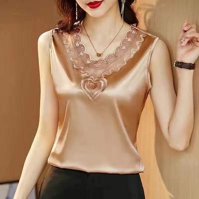 Γυναικεία τιράντες Camis γιλέκο ασορτί κοστούμι οξικό οξύ υψηλής ποιότητας σατέν με λαιμόκοψη άνοιξη καλοκαίρι νέο εξωτερικά ενδύματα γυναικεία επάνω δεξαμενή