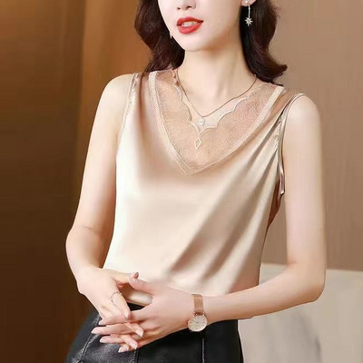 Γυναικεία τιράντες Camis γιλέκο ασορτί κοστούμι οξικό οξύ υψηλής ποιότητας σατέν με λαιμόκοψη άνοιξη καλοκαίρι νέο εξωτερικά ενδύματα γυναικεία επάνω δεξαμενή