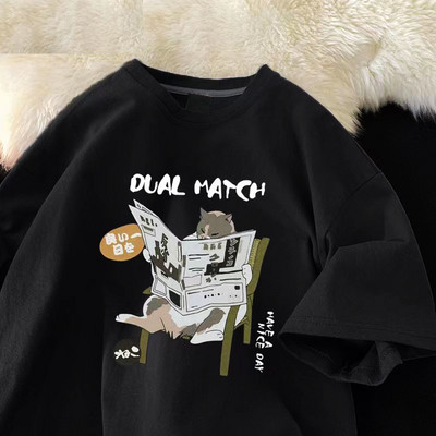 Vasaras 100% kokvilna Vīriešu sieviešu T-krekli Anime kaķu apdrukas T krekls ar īsām piedurknēm Lielizmēra Tkrekls Mode Augstas kvalitātes vīriešu apģērbi