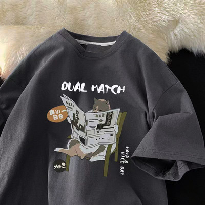 Vasaras 100% kokvilna Vīriešu sieviešu T-krekli Anime kaķu apdrukas T krekls ar īsām piedurknēm Lielizmēra Tkrekls Mode Augstas kvalitātes vīriešu apģērbi