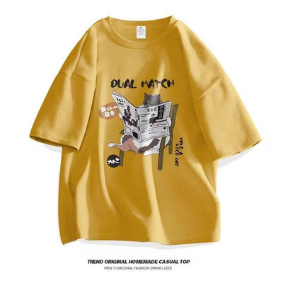 Vasaras 100% kokvilna Vīriešu sieviešu T-krekli Anime kaķu apdrukas T krekls ar īsām piedurknēm Lielizmēra Tkrekls Mode Augstas kvalitātes vīriešu apģērbi