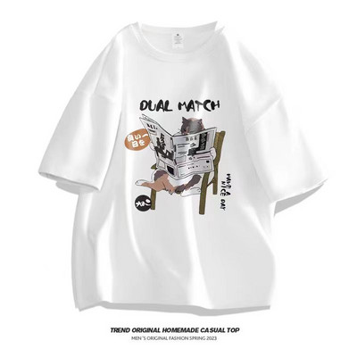 Vasaras 100% kokvilna Vīriešu sieviešu T-krekli Anime kaķu apdrukas T krekls ar īsām piedurknēm Lielizmēra Tkrekls Mode Augstas kvalitātes vīriešu apģērbi