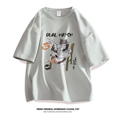 Vasaras 100% kokvilna Vīriešu sieviešu T-krekli Anime kaķu apdrukas T krekls ar īsām piedurknēm Lielizmēra Tkrekls Mode Augstas kvalitātes vīriešu apģērbi