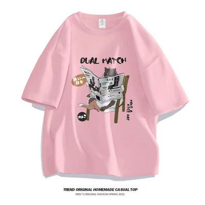 Vasaras 100% kokvilna Vīriešu sieviešu T-krekli Anime kaķu apdrukas T krekls ar īsām piedurknēm Lielizmēra Tkrekls Mode Augstas kvalitātes vīriešu apģērbi