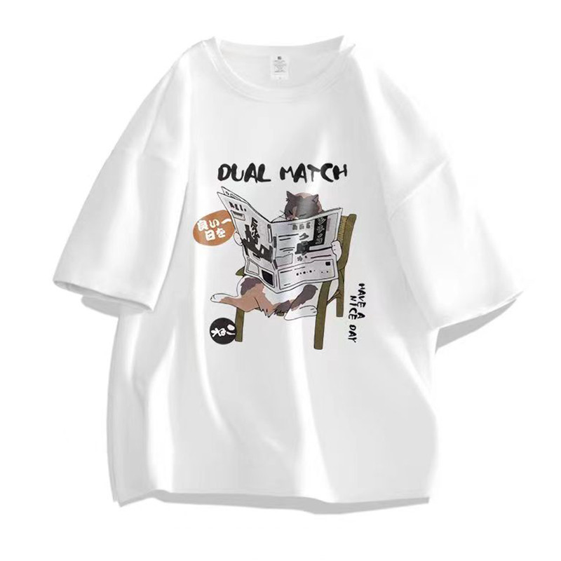 Vasaras 100% kokvilna Vīriešu sieviešu T-krekli Anime kaķu apdrukas T krekls ar īsām piedurknēm Lielizmēra Tkrekls Mode Augstas kvalitātes vīriešu apģērbi