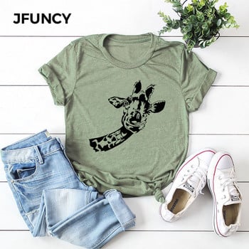 JFUNCY Funny Giraffe Print Γυναικεία μπλουζάκι από βαμβάκι 2020 Oversized κοντομάνικο καλοκαιρινό μπλουζάκι Γυναικείο μπλουζάκι casual