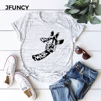 JFUNCY Funny Giraffe Print Γυναικεία μπλουζάκι από βαμβάκι 2020 Oversized κοντομάνικο καλοκαιρινό μπλουζάκι Γυναικείο μπλουζάκι casual