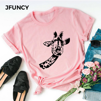 JFUNCY Funny Giraffe Print Γυναικεία μπλουζάκι από βαμβάκι 2020 Oversized κοντομάνικο καλοκαιρινό μπλουζάκι Γυναικείο μπλουζάκι casual