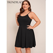 TRENDYLADY Eiropas un Amerikas sieviešu vasaras jauna seksīga A-līnijas vienkrāsaina lielizmēra kleita bez piedurknēm ar apvalku, kokvilnas lielais spārns