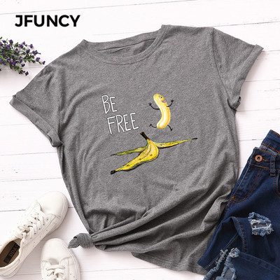 JFUNCY Tricou amuzant cu imprimeu cu banane Tricou pentru femei 100% bumbac Tricou cu mânecă scurtă de vară Tricouri Harajuku Tricouri pentru femei Top pentru femei