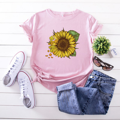 JFUNCY 5XL nyári női pamut pólók Napraforgó Harajuku nyomtatott alkalmi felső Női póló Rövid ujjú női póló