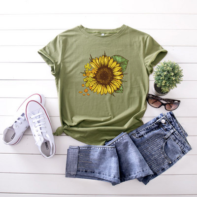 JFUNCY 5XL nyári női pamut pólók Napraforgó Harajuku nyomtatott alkalmi felső Női póló Rövid ujjú női póló
